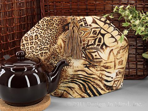 Tea cozies featuring prints with an African flair.